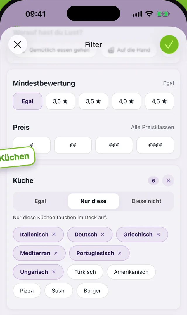 App wrappr: filtros por cocina, precio y valoración mínima